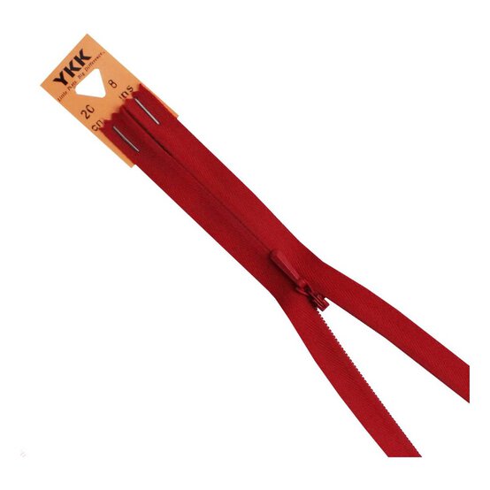 YKK Red Concealed Zip, Size: 20cm