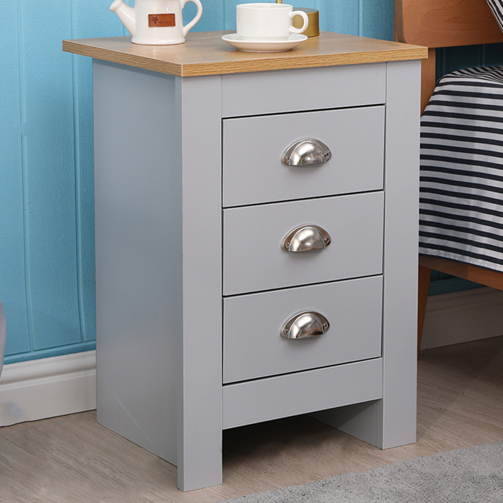 B&Q Pair of 2 Bedside Table with 3 Drawers - Grey