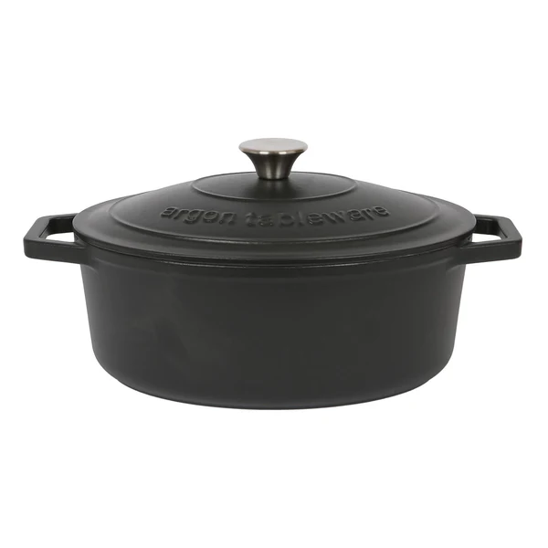 Argon Tableware Oval Cast Iron Casserole Dish With Self-Basting Lid - 4.68L - Matt Black