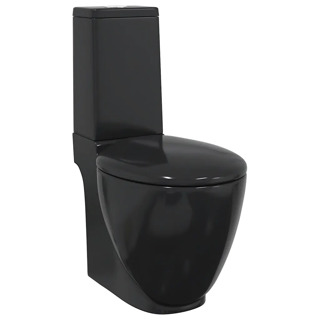 VidaXL Pottstown A149090F2E914967894A63B322141127 Ivy Bronx WC Ceramic Toilet Bathroom Round Toilet Bottom Water Flow Black(141136) black