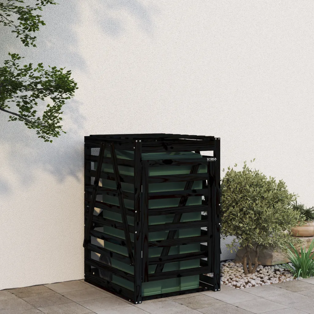 VidaXL (black pine, 84 x 90 x 128.5 cm) vidaXL Wheelie Bin Storage Garden Store Rubbish Trash Cover Solid Wood Pine