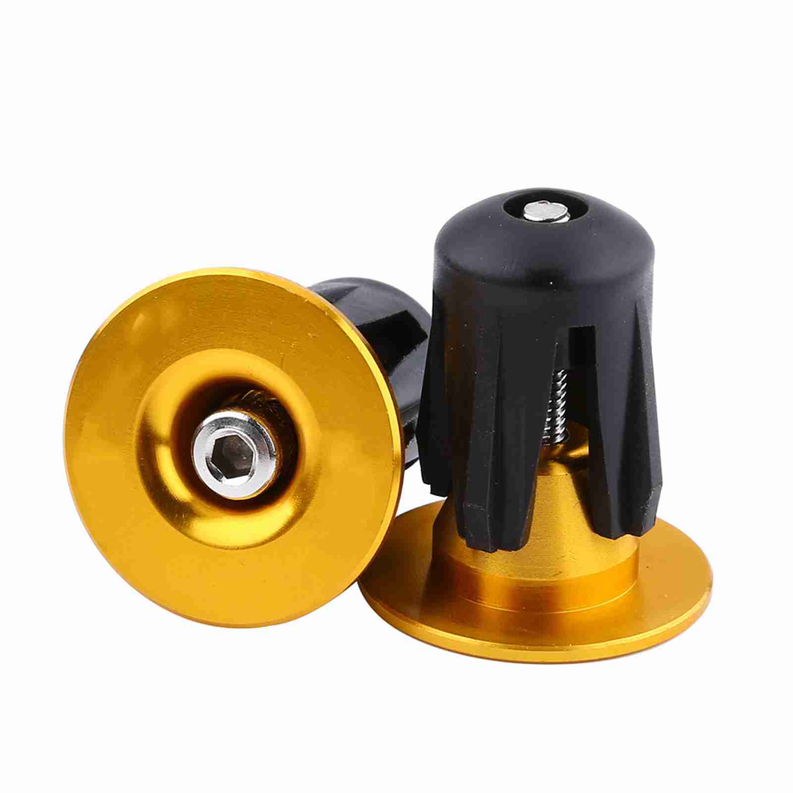 Fishine 2pcs Colorful Aluminum Bike Bicycle Handlebars Bar Grips End Plugs Caps (Gold)