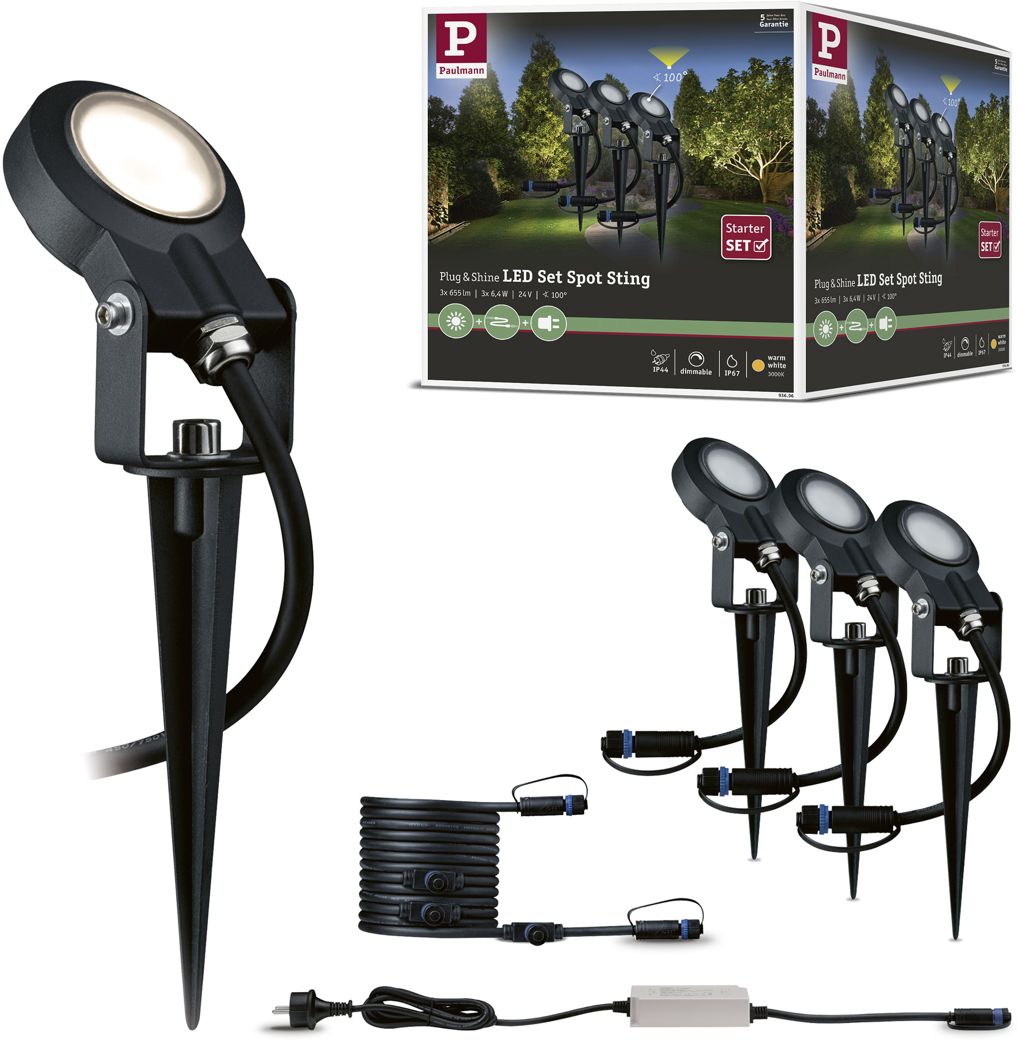 Paulmann Plug&Shine Anthracite 24V Plug-in Integrated LED Metal Deck Light Pack (Transformer Included)