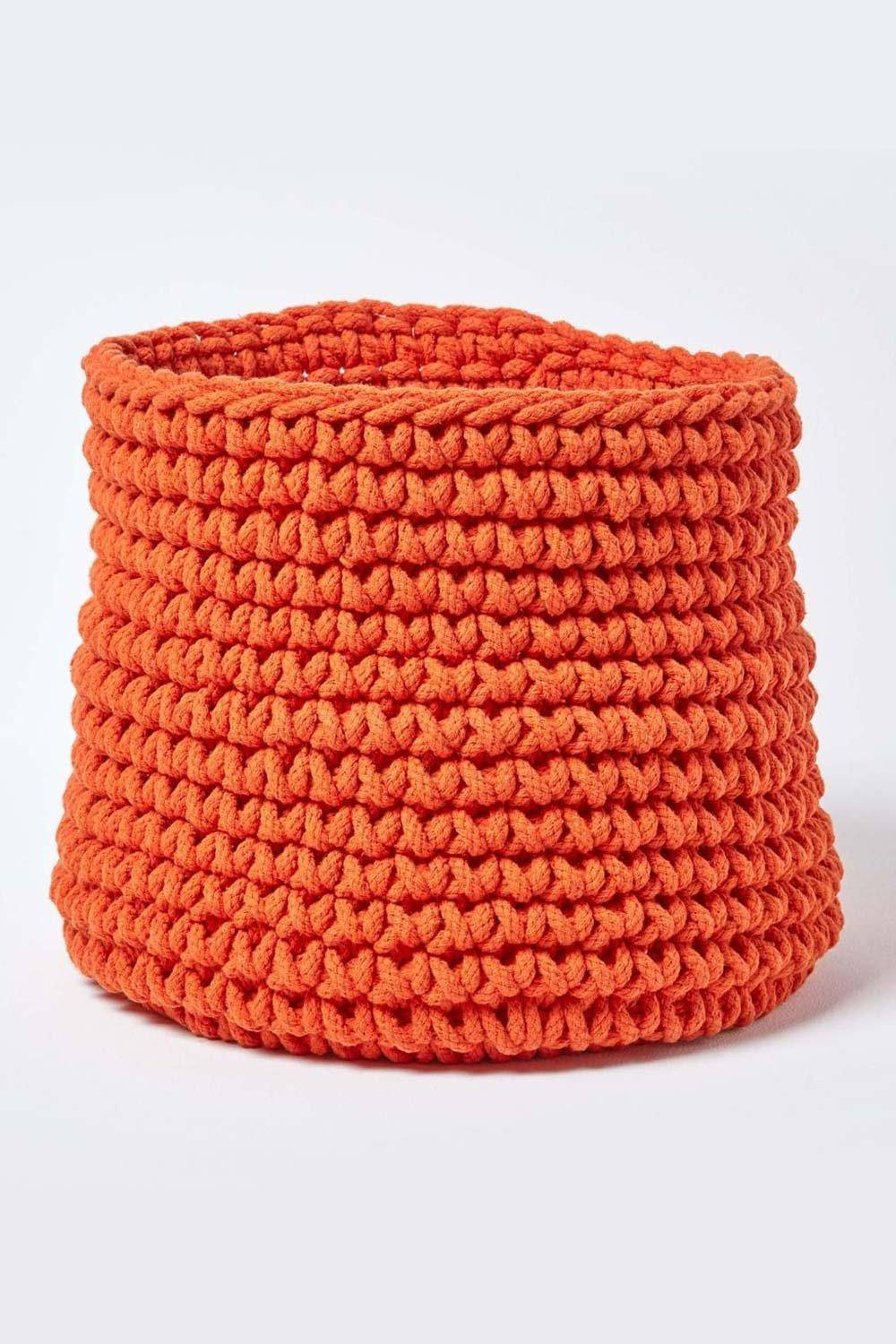Homescapes Cotton Knitted Round Storage Basket, 42 x 37 cm|burnt orange