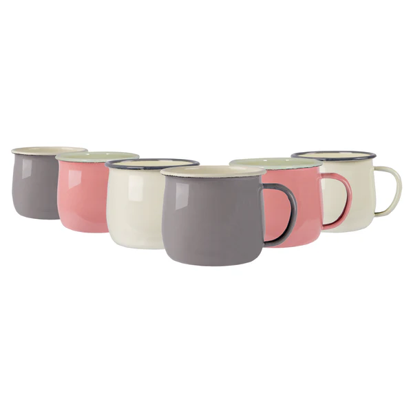 Coloured Enamel Belly Mugs - 375ml - 3 Colours