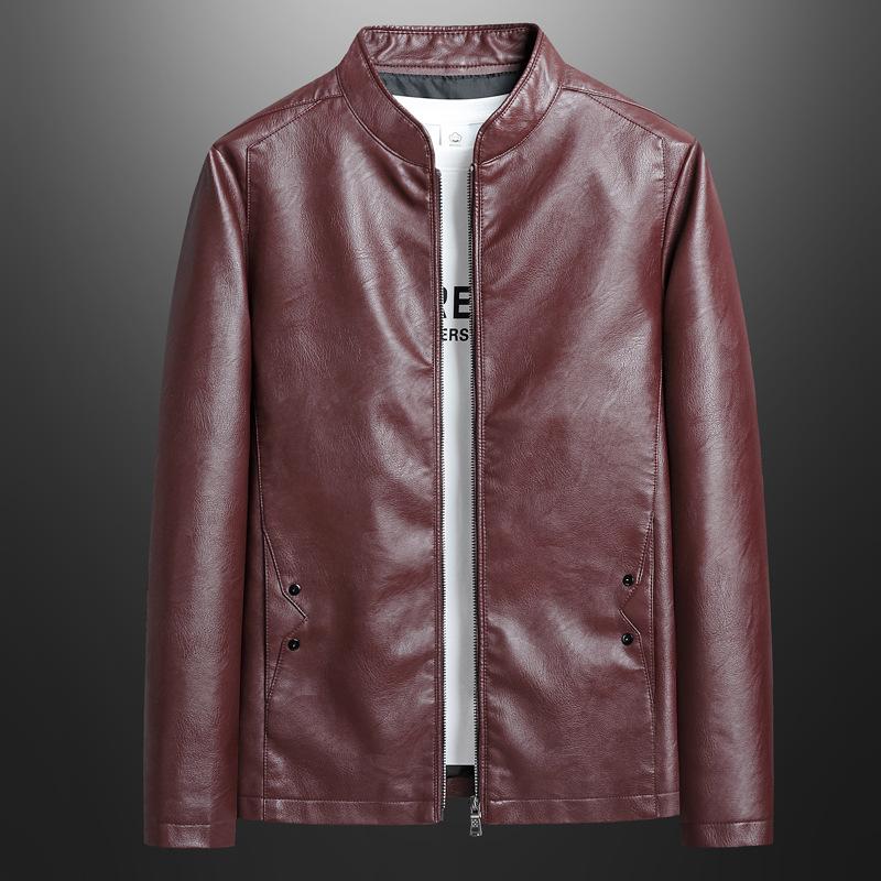 CHIC STUDIO Autumn and Winter Men's Leather Jackets, Fashionable PU Leather Jackets, Motorcycle Style Trendy Large Size Stand Collar Leather Jackets 5XL