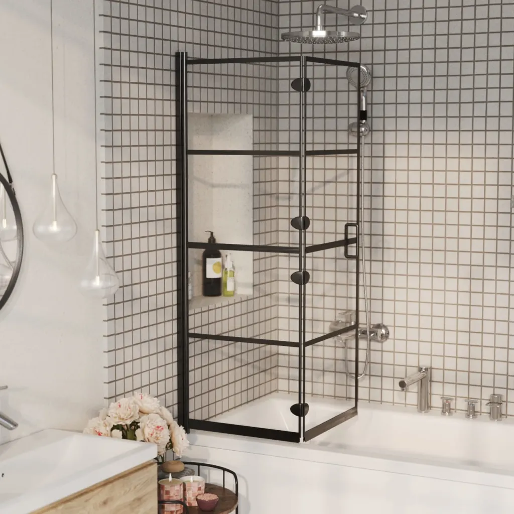 VidaXL Folding Shower Enclosure ESG 100x140 cm Black