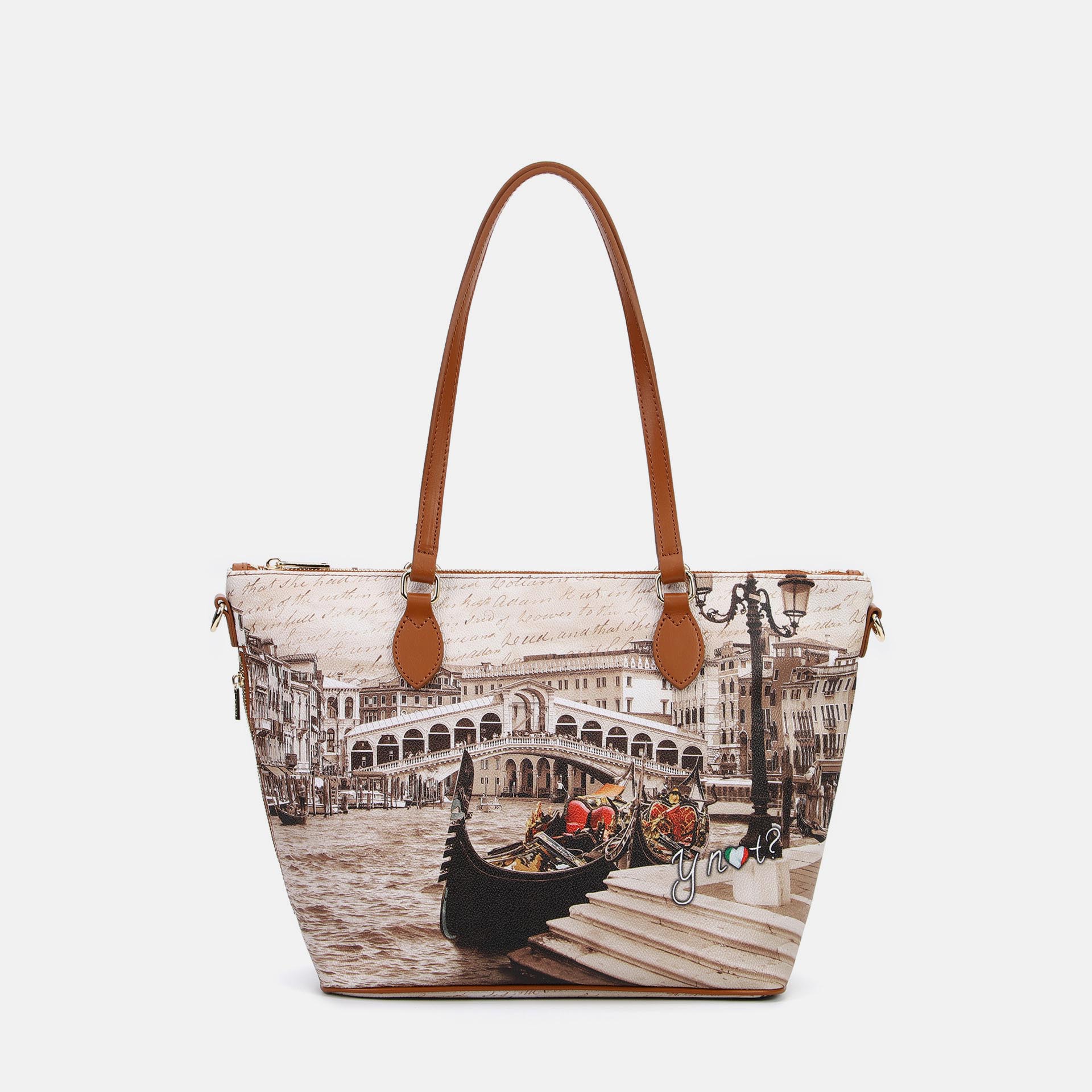 Ynot Ynot? Borsa Shopping Small Yes Bag Stampa Città Venice Postcard Da Donna