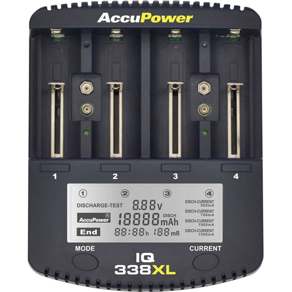 Chargeur pour piles rondes NiCd, NiMH, Li-ion AccuPower IQ338XL