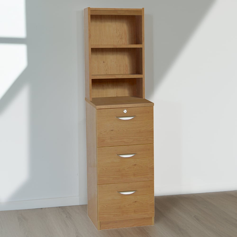 R White Cabinets 3 Drawer 3 Shelf Brown Filing Cabinet with Hutch