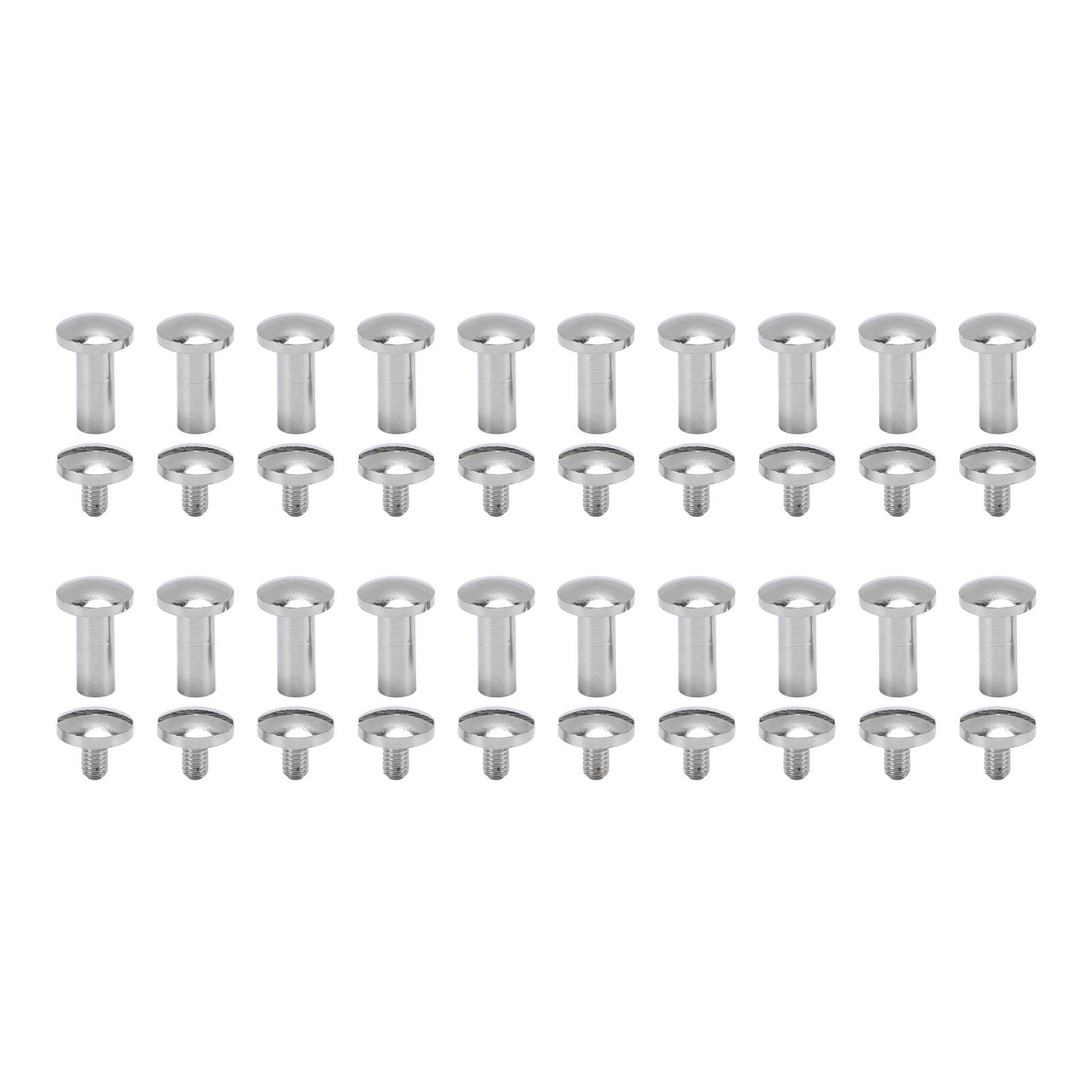Koogeelife 20 Set Rivets and Screws Zinc Alloy Leather Rivets Silver 0.31 X 0.39in Rivets and 0.31 X 0.2in
