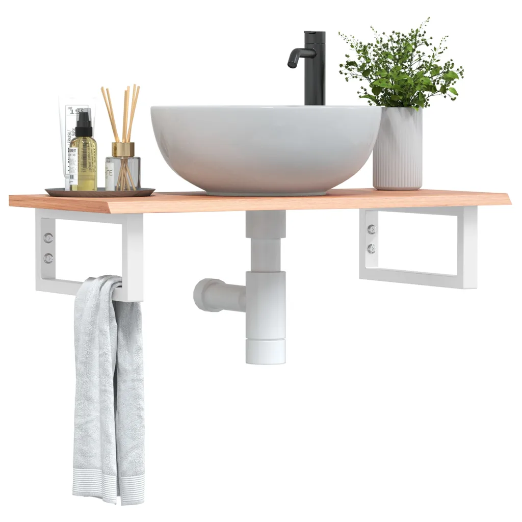 VidaXL Basin Shelf Wall Mounted Bathroom Countertop Steel and Solid Wood Oak