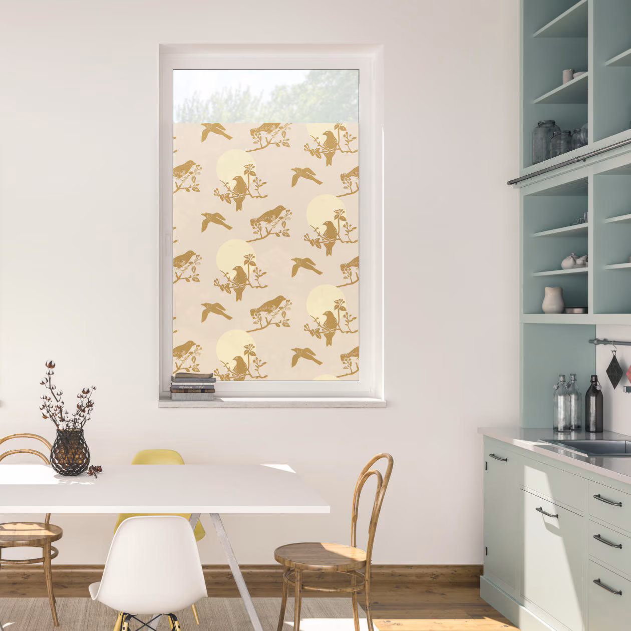 LICHTBLICK Film Self-Adhesive Privacy Shield Moon Birds Window Decal brown