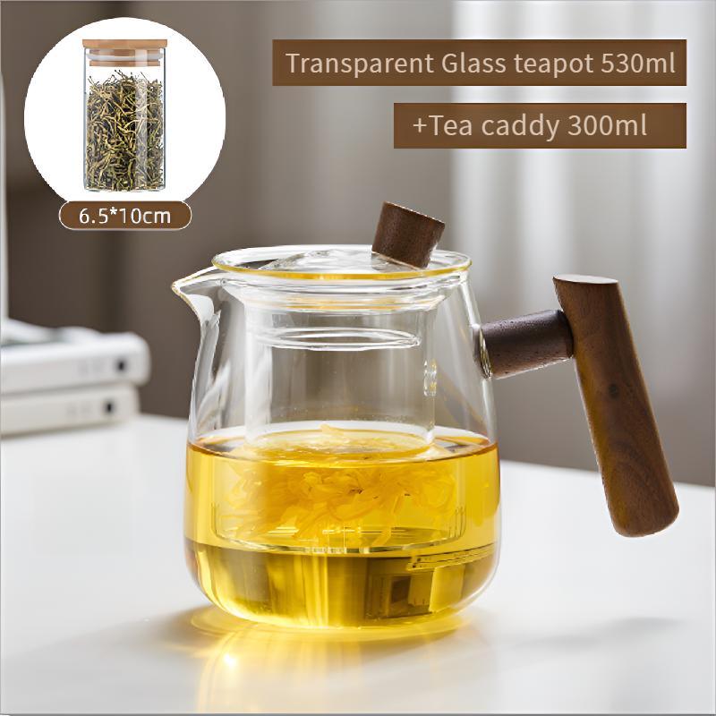 Bestbags Heated Tea Pot Anti-Scald Solid Wood Handle Filter Pots Thickened High Borosilicate Glass Tea Water Separation Teapot