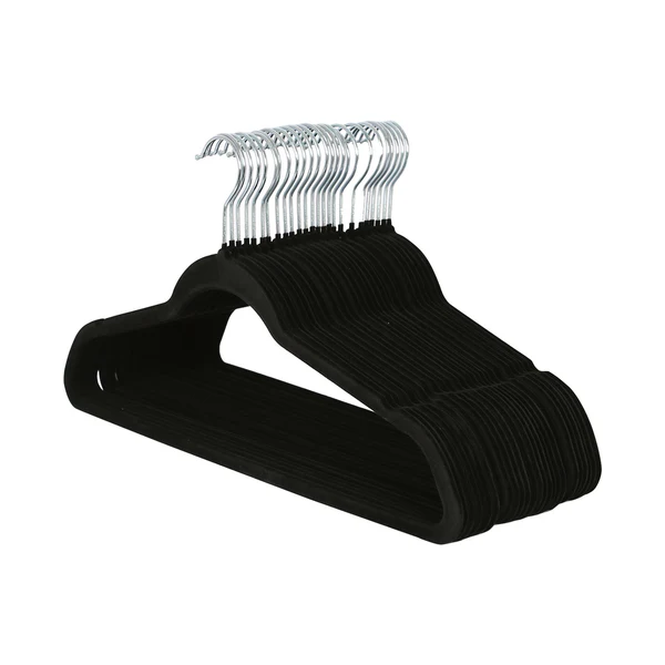Harbour Housewares Non-Slip Velvet Hangers - 45Cm - Black - Pack Of 25