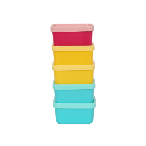 ASHLEY Plastic Stackable Food Storage Containers - 90Ml - Multicoloured - Pack Of 5