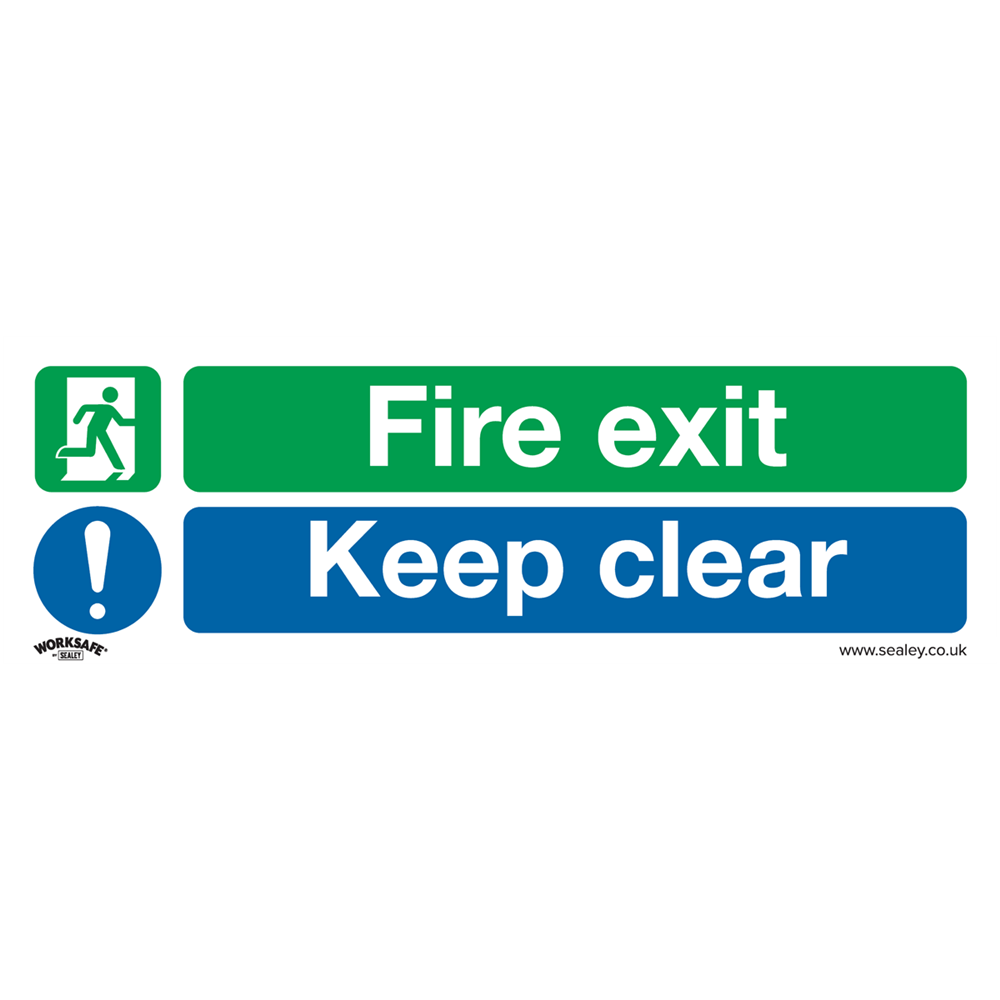Worksafe Safety Sign - Fire Exit Keep Clear - Self-Adhesive Pack of 10
