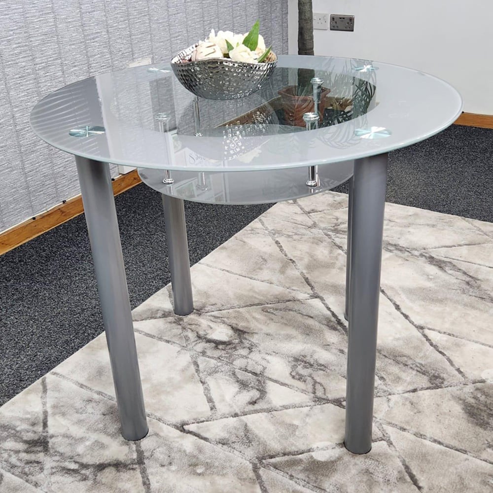 KOSY KOALA Glass Grey Dining Table Round Dining Table Dining Room Kitchen Furniture