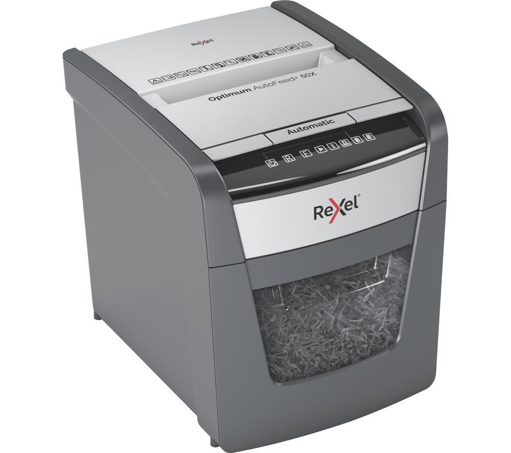Rexel Optimum AutoFeed+ 50X Automatic Cross-Cut Shredder Security Level P-4 50 Sheets Automatic & 6 Sheets Manual
