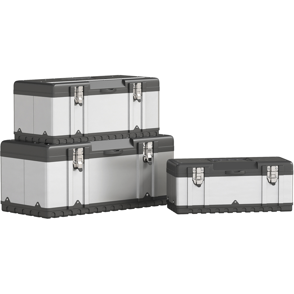 Homcom 3 Pieces Tool Case Set, 23" 19" 16" Stainless Steel Tool Boxes