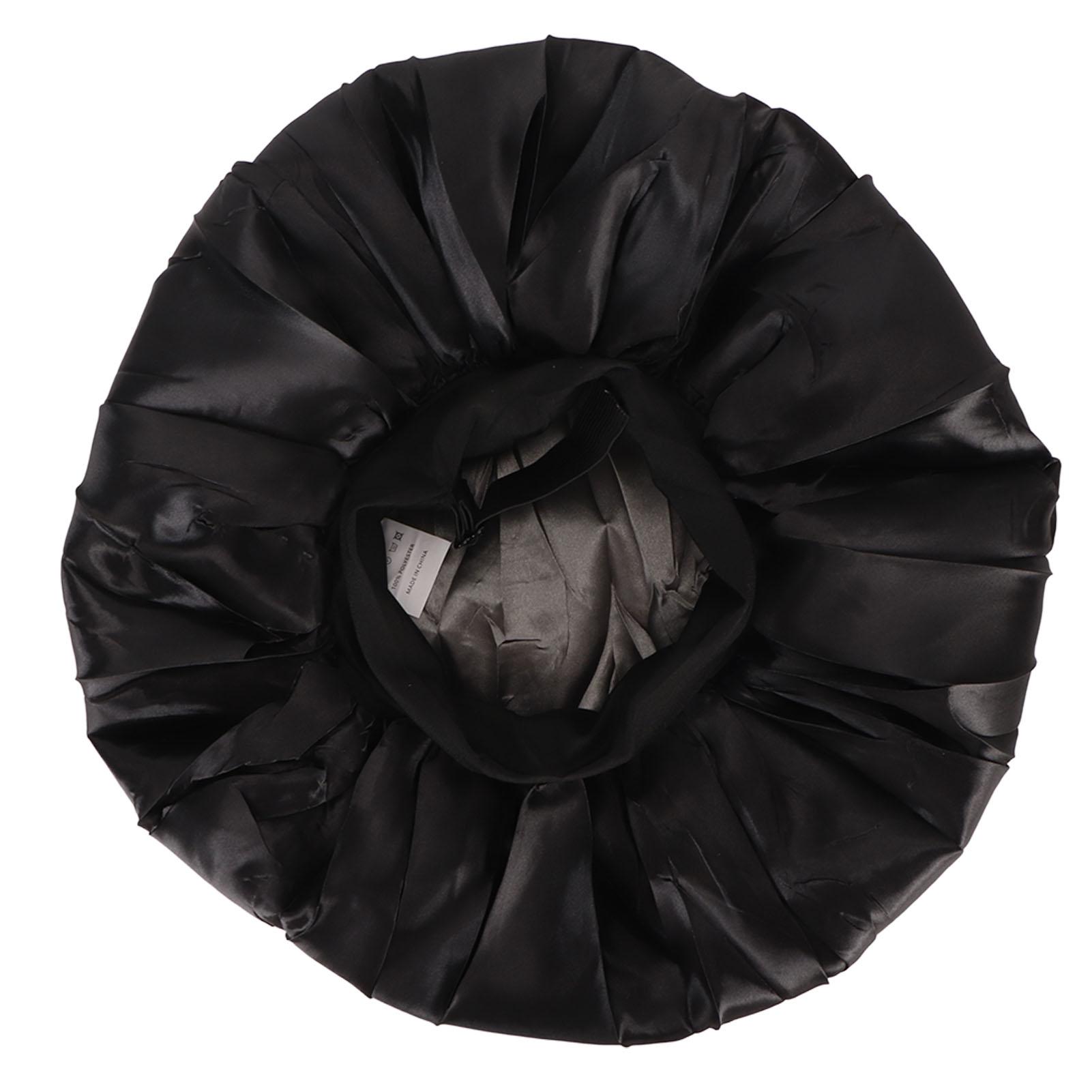 OutsideWorld Black Shower Caps Wide Brim Shower Caps Reusable Bath Hair Cap for Ladies Men and Kids