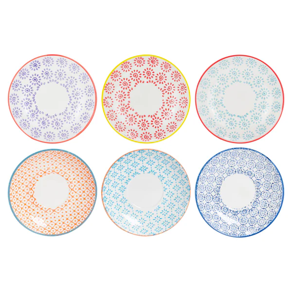 Nicola Spring 14.5cm Hand Printed Stoneware Cappuccino Saucers - Pack of Six - Multi