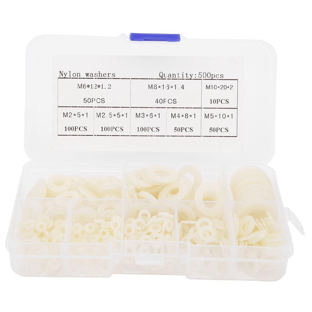 TOMTOP JMS 500pcsbox Nylon Washer Set M2 M2.5 M3 M4 M5 M6 M8 M10 Hardware Fasteners AccessoriesWhite