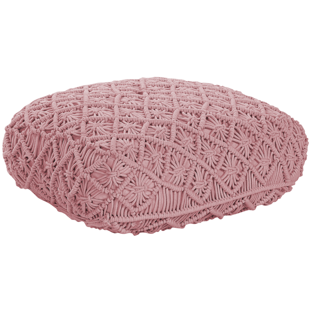 Beliani Floor Cushion Berrechid Cotton Macramé Pink