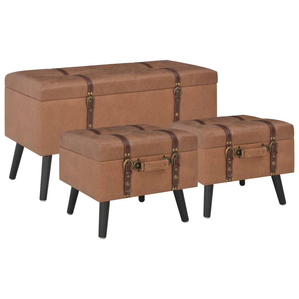 VidaXL Storage Stools 3 pcs Brown Faux Leather