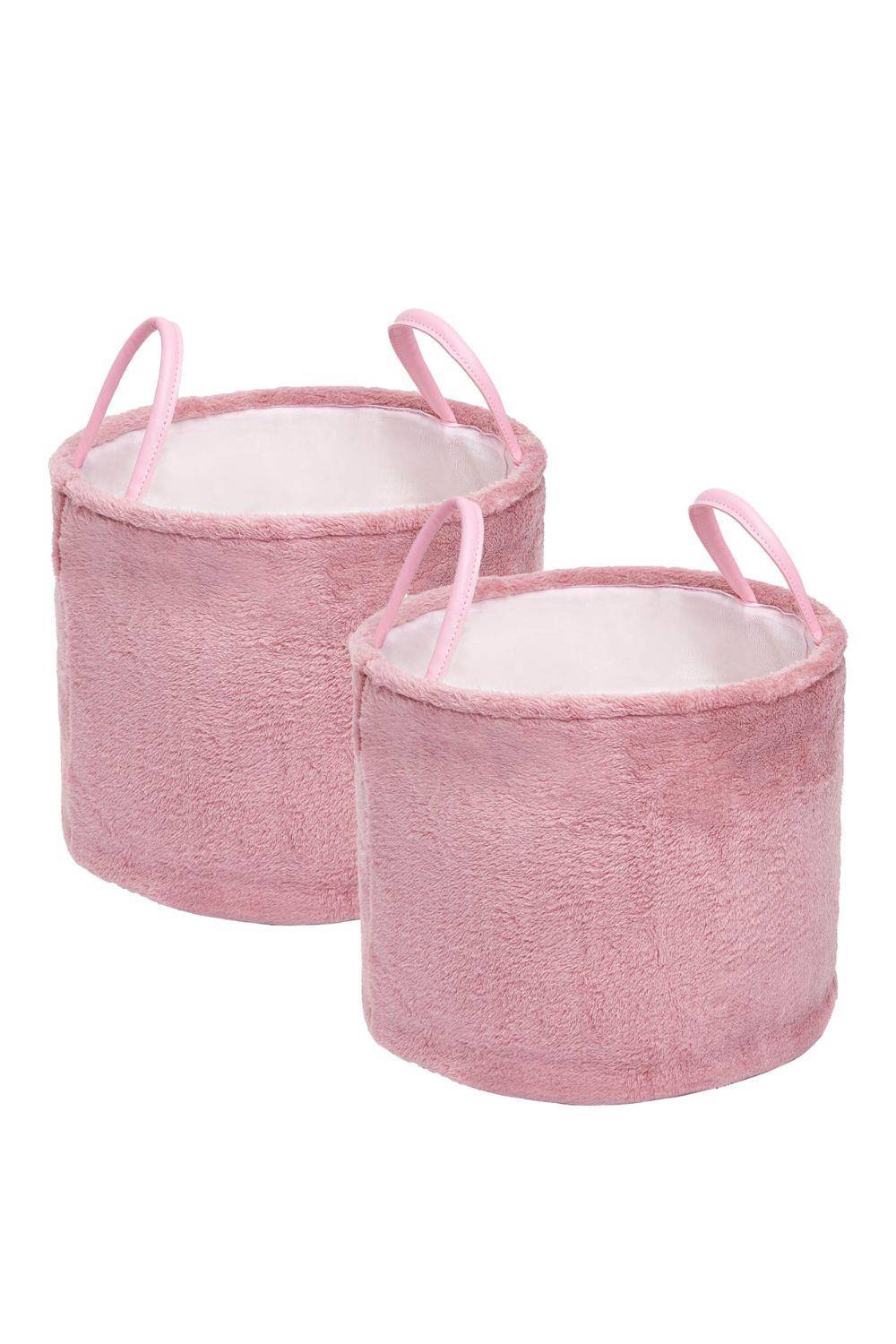 OHS 2 x Teddy Fleece Storage Hamper Handles Home Laundry Basket|light pink
