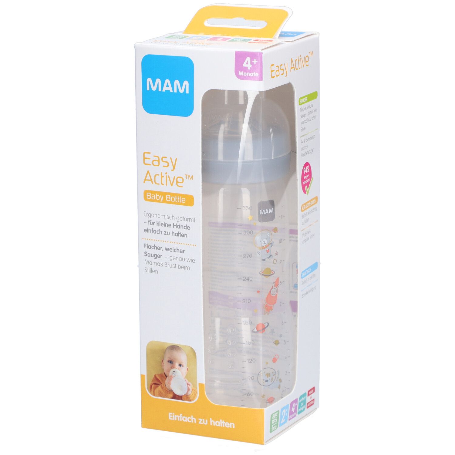MAM Babyflasche Easy Active, Weithals, 330 ml, ab 4M