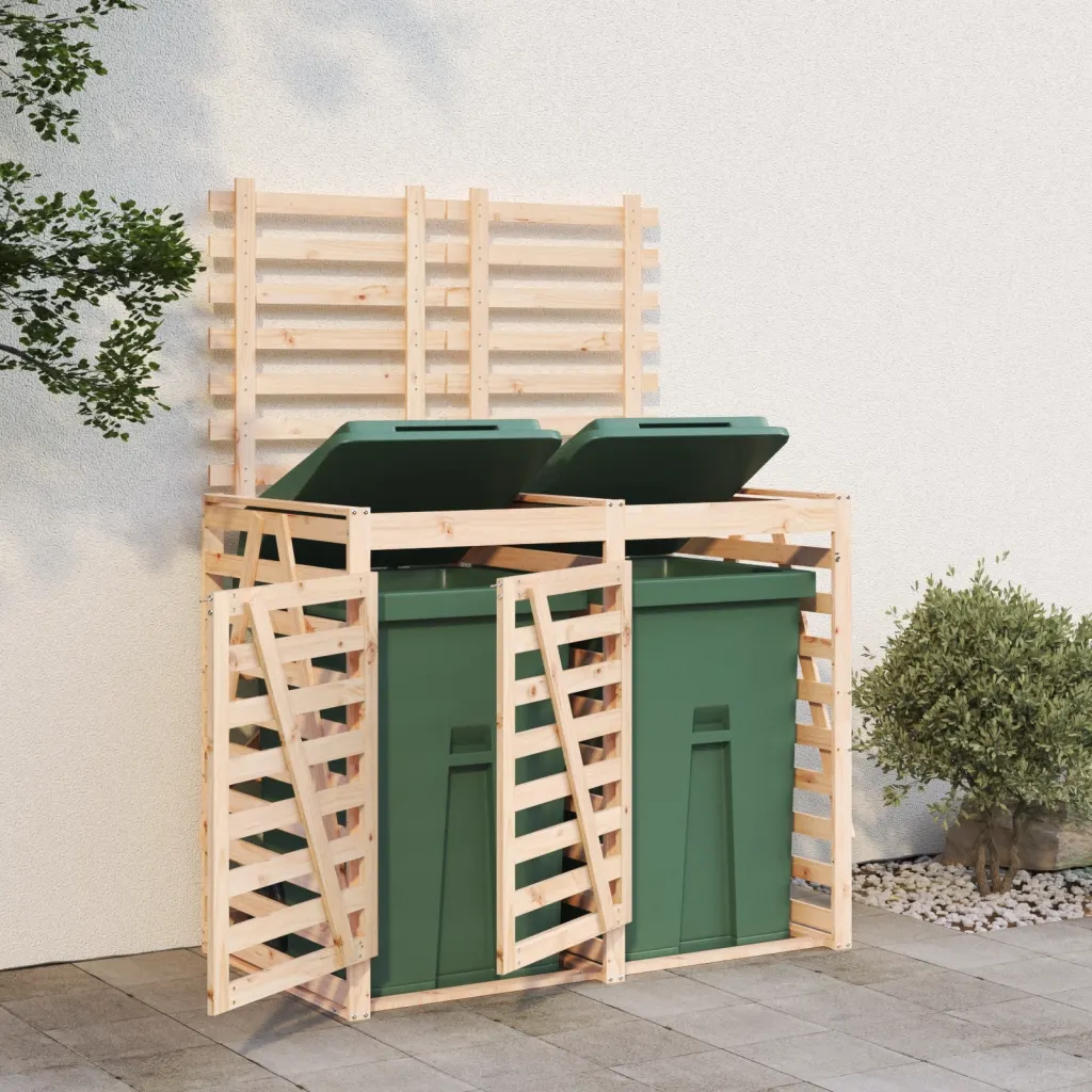 VidaXL (natural pine) vidaXL Double Wheelie Bin Storage Garden Trash Cover Bin Store Solid Wood Pine