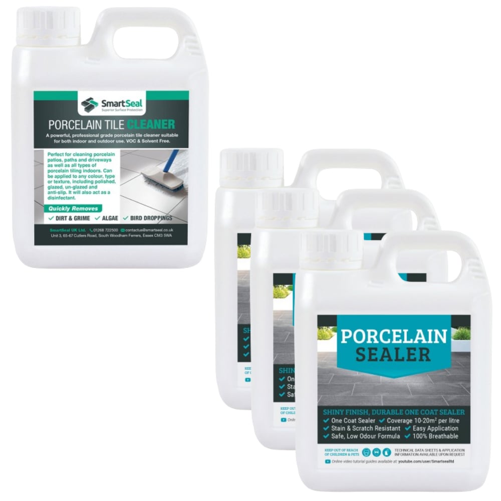 Smartseal Porcelain Sealer And Cleaner, Professional Porcelain Tile Cleaner For Indoor And Outdoor Use, 1L Cleaner And 3L Sealer