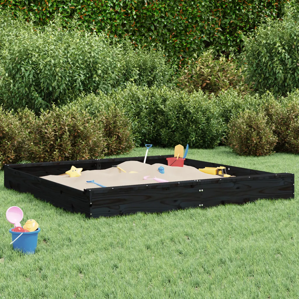 VidaXL (black pine, 160 x 160 x 20 cm) vidaXL Sandbox with Seats Kids Toy Outdoor Sandpit Square Solid Wood Pine