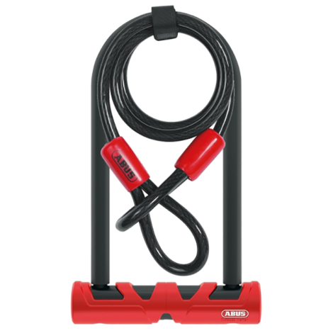 ABUS LOCKS Abus Ultimate 420 & Cable D Bike Lock - Black / Red / U Lock / 230mm Cable + Bracket