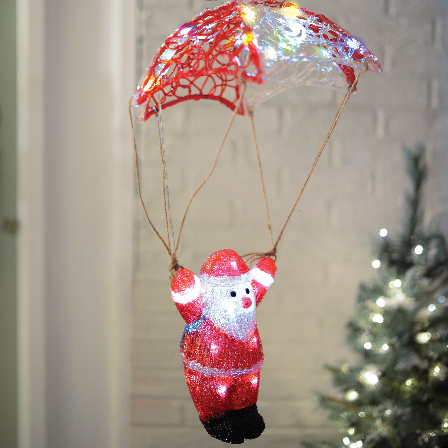 Acrylic LED Parachuting Santa - Red