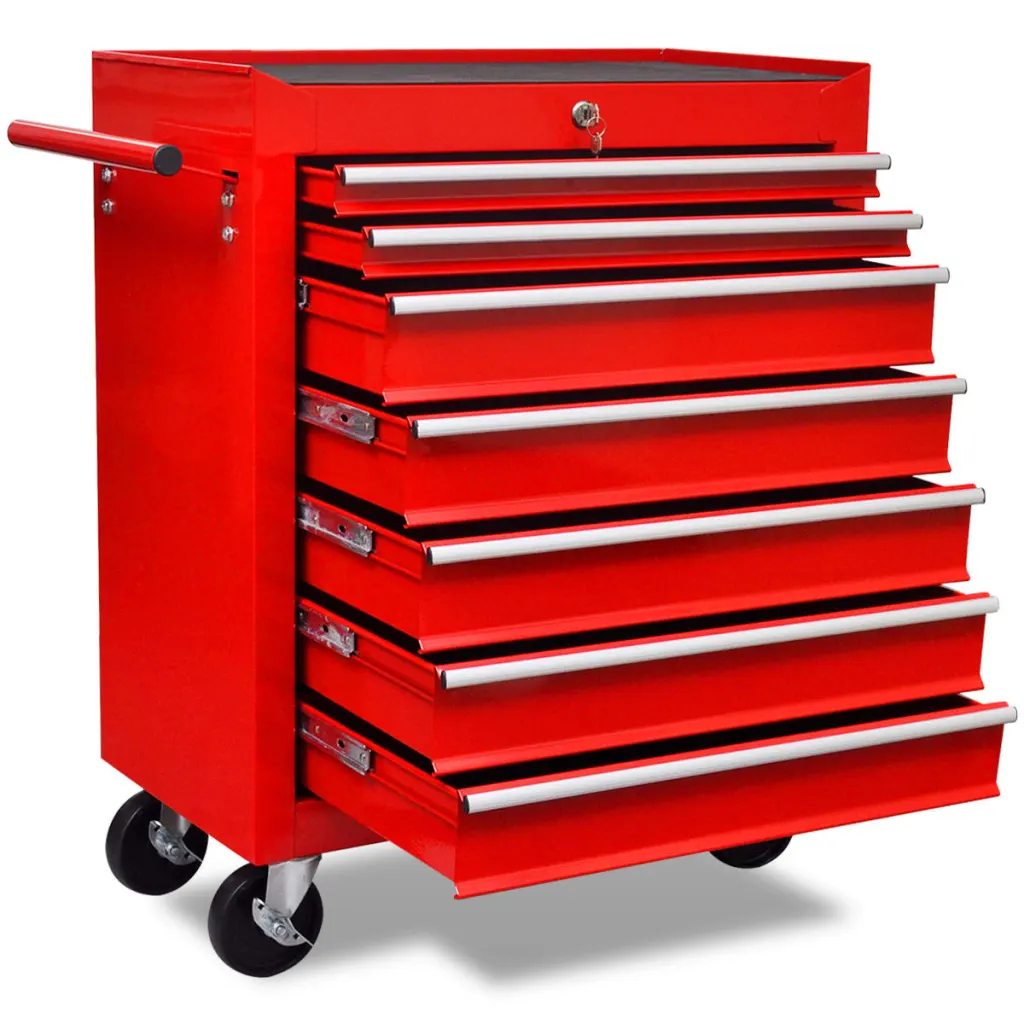 VidaXL Workshop Tool Trolley 7 Drawers Red