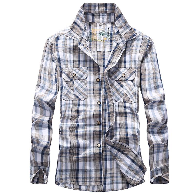 CHIC STUDIO New Spring and Autumn Men's Shirts Long-sleeved Plaid Shirts Loose Cotton Casual Shirts for Men 3XL