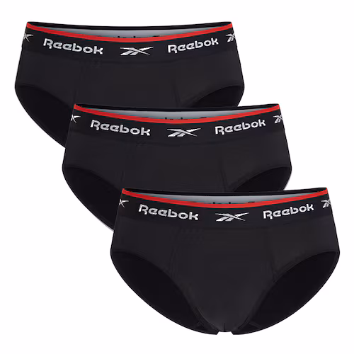 Reebok Mens 3 Pack Wiggins Briefs Underwear - Black - Size Medium
