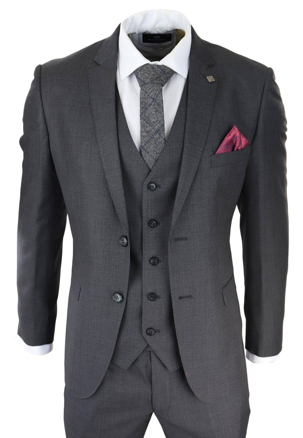 Paul Andrew Men Charles 3 Piece Plain Suit in Charcoal | Size: 52R