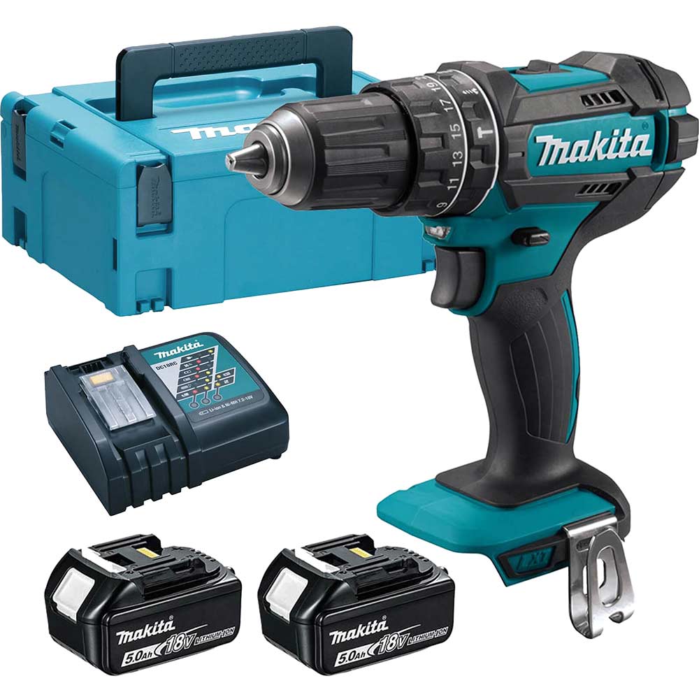 Makita DHP482RTJ 18V Combi Drill, LXT 2x 5Ah Batteries