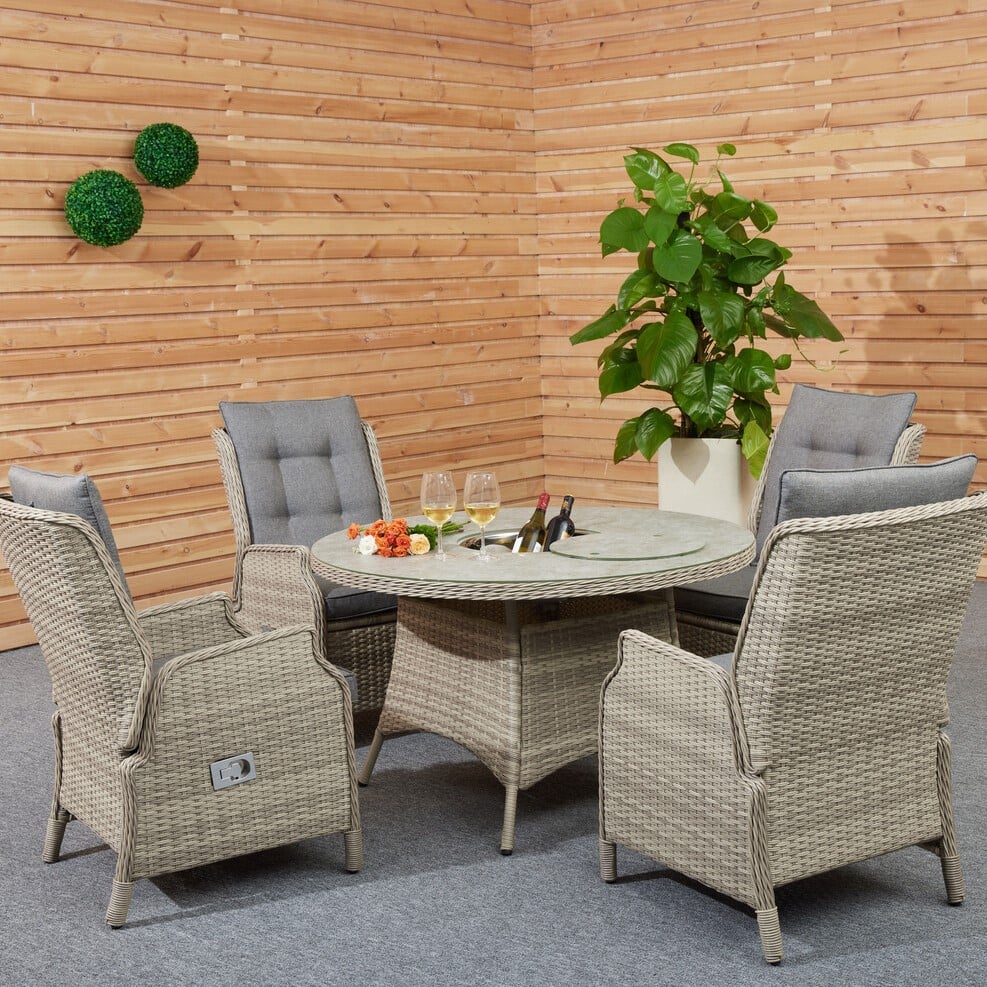 Malay Deluxe Cambridge 5 Piece Reclining Dining Set - Natural