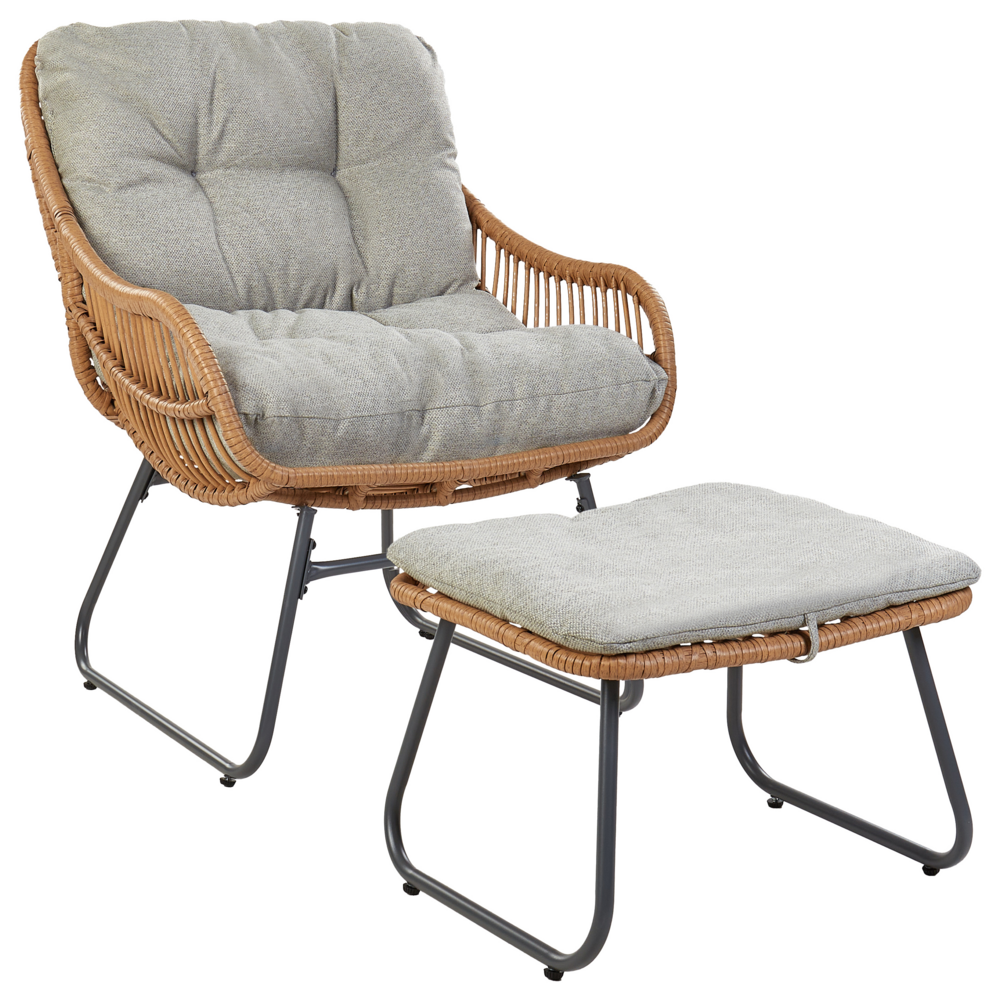 Beliani Garden Chair Mestre With Footstool Pe Rattan Natural