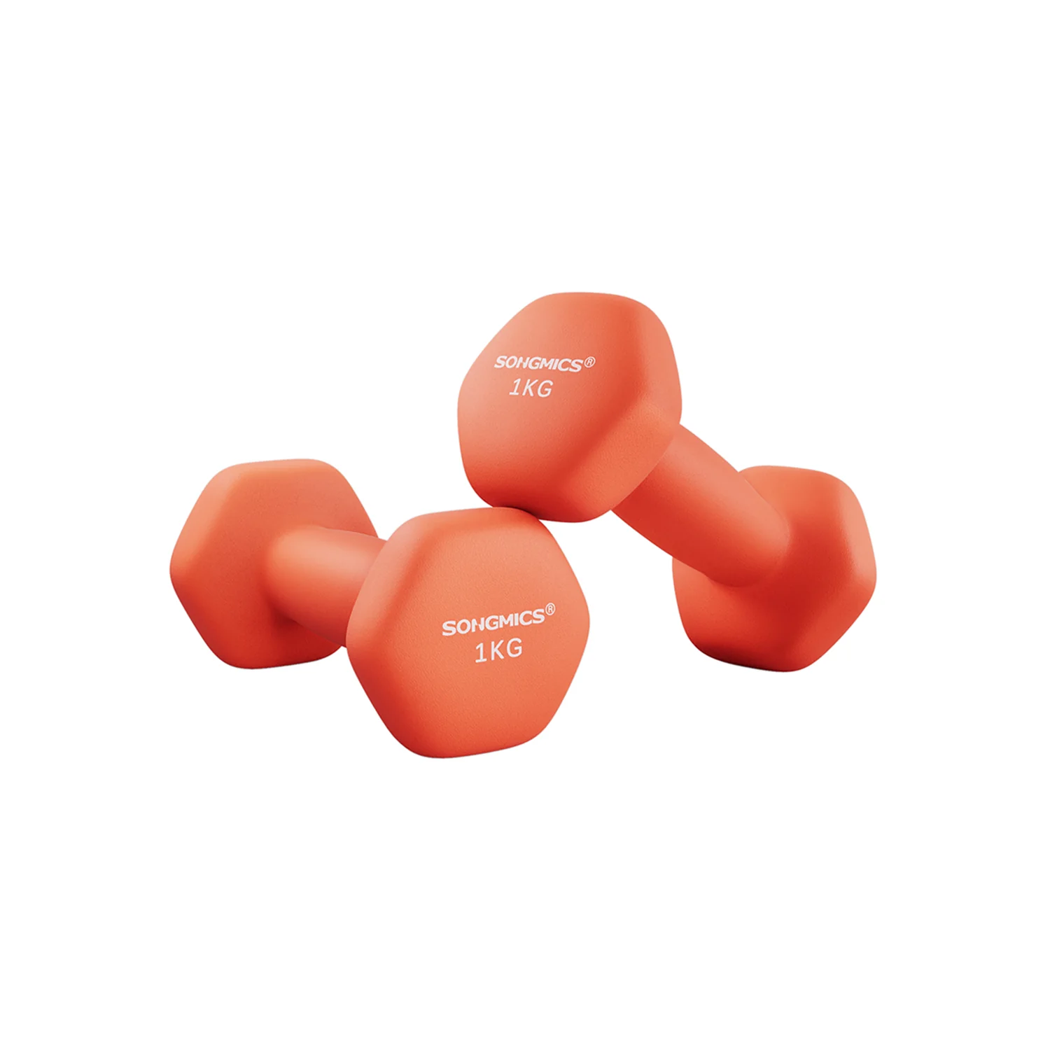 SONGMICS Set of 2 Neoprene Hex Dumbbells with Dumbbells Bars, Orange / 2 x 1 kg