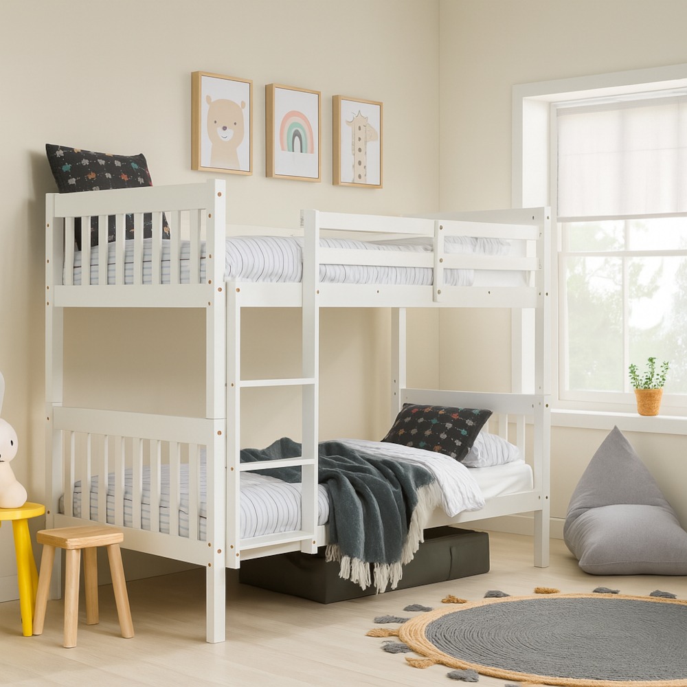 Happy Beds Suzie - Single - Solid Pine Bunk Bed - White - Wooden - 3ft
