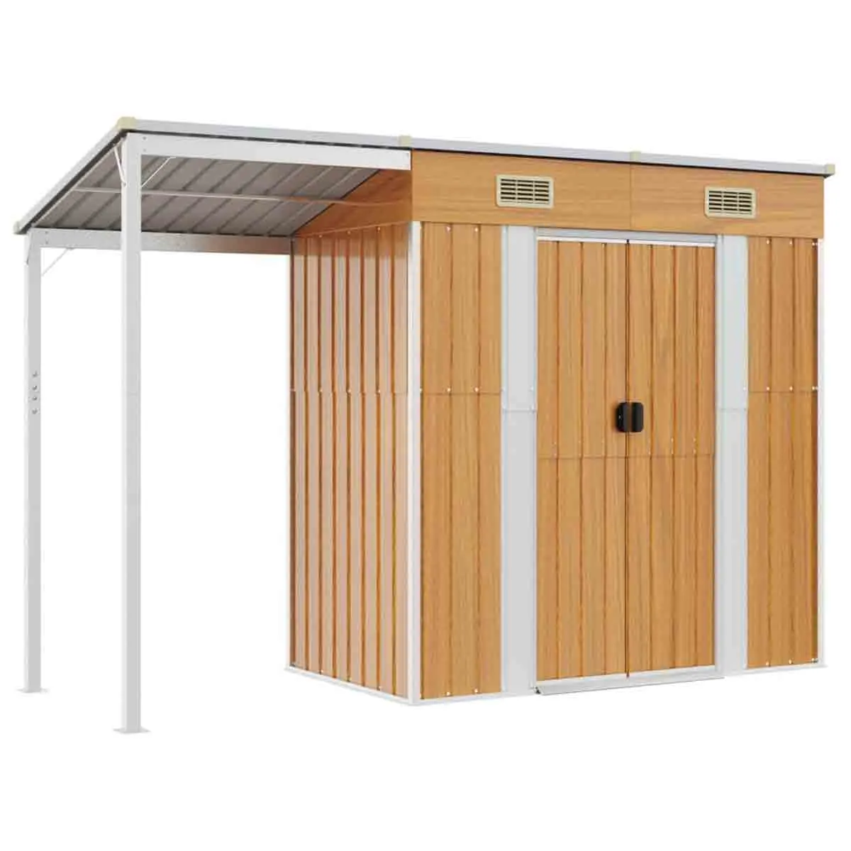 VidaXL Garden Shed with Extended Roof Light Brown 277x110.5x181cm Steel, Brown