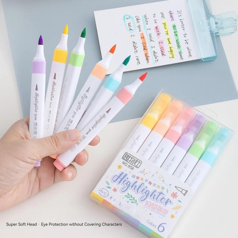 Mango Event 6 Colors Pastel Color Highlighter Pen Set Brush Fluorescent Markers Highlighters Pens Art Marker Japanese Cute Kawaii Stationery