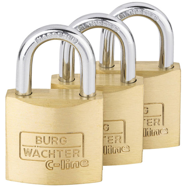 Burg Wächter 6371 Trio Padlock Set Brass 30mm 3 Locks 4 Keys Keyed...