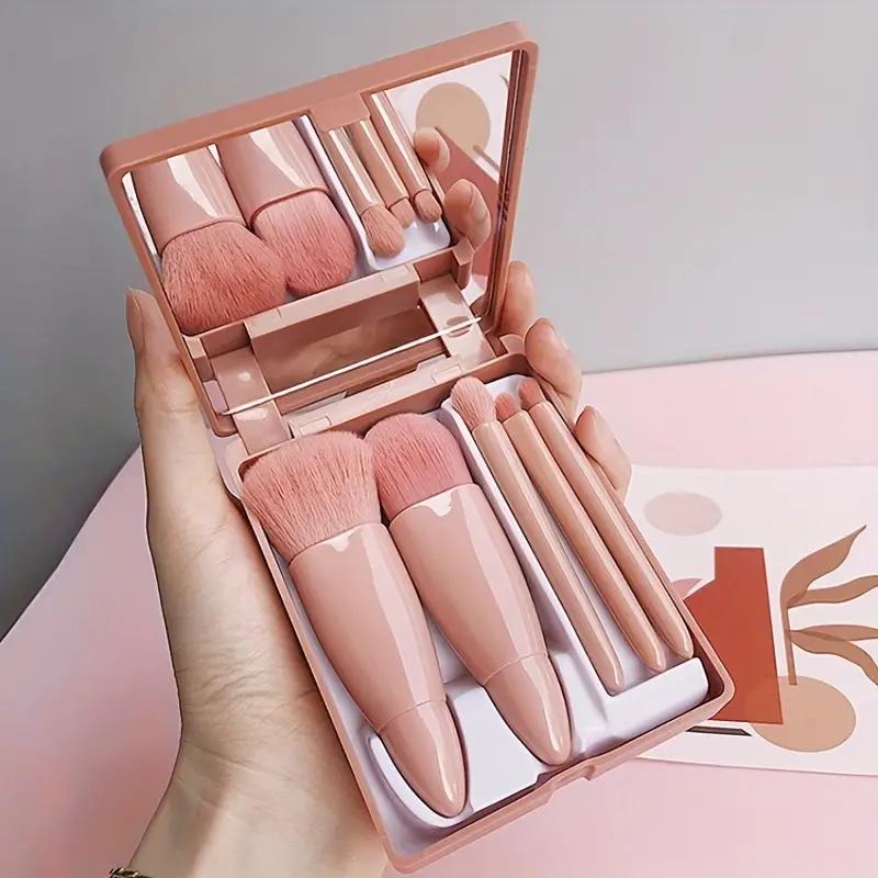 OTRESS 5Pcs Travel Size Makeup Brushes Set Mini Makeup Brushes Small Cosmetic Brushes Kit With Case And Mirror