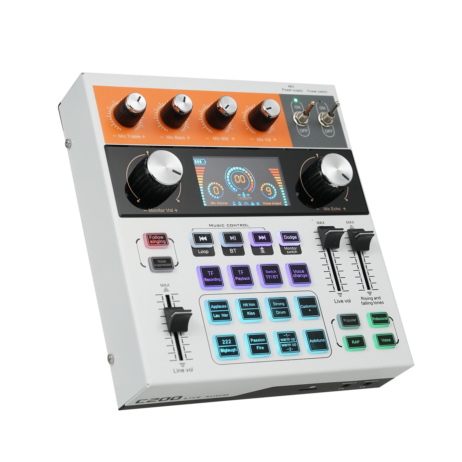 Neoglint C200 Live Sound Card Multi-function Audio Mixer Sound Card Mixing Console BT Accompaniment for Live multicolour